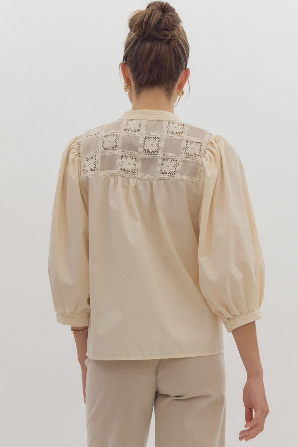 Crotchet Lace Detailed Ecru Blouse