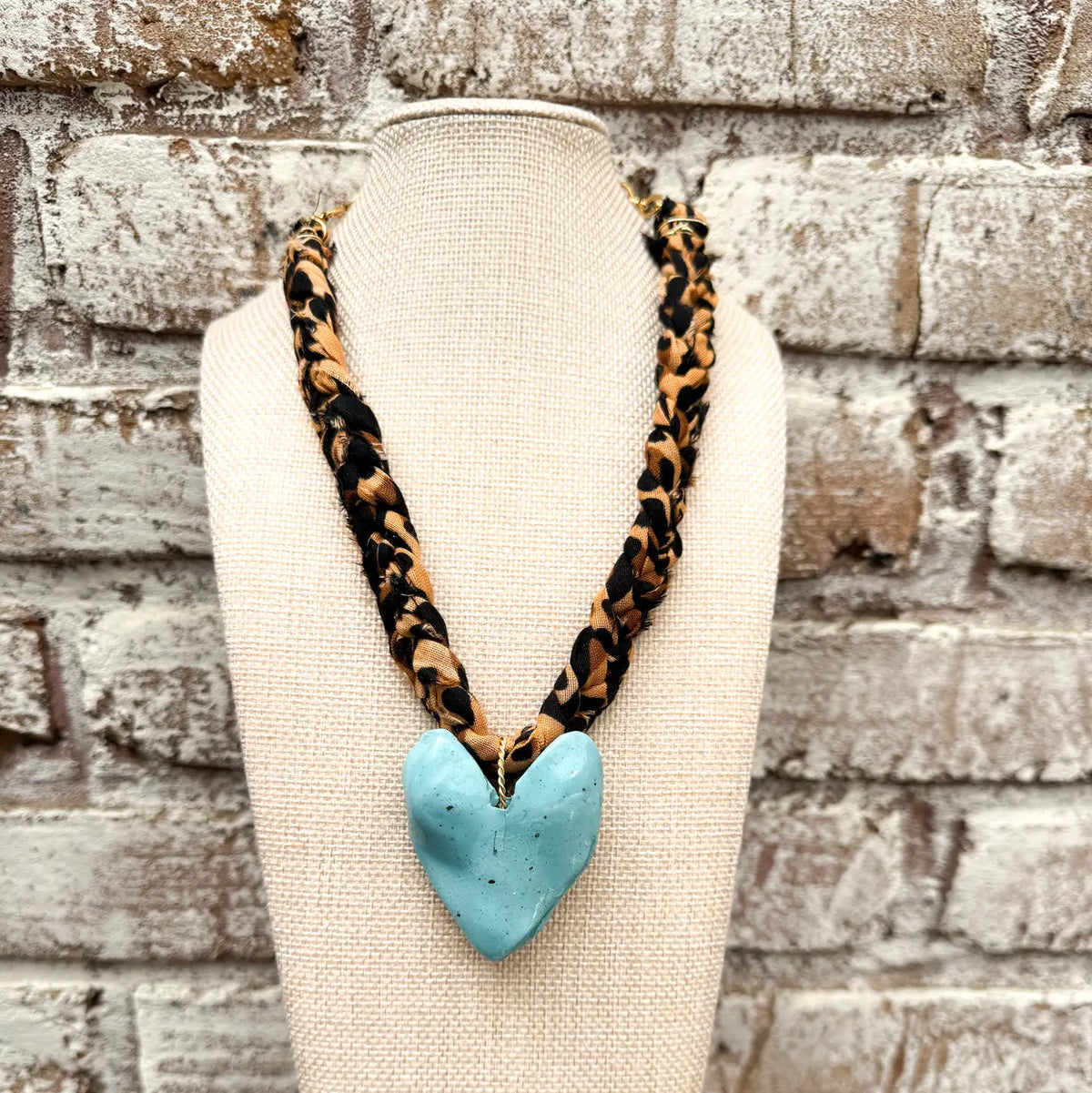 Chunky Leopard Bandana with Turquoise Heart