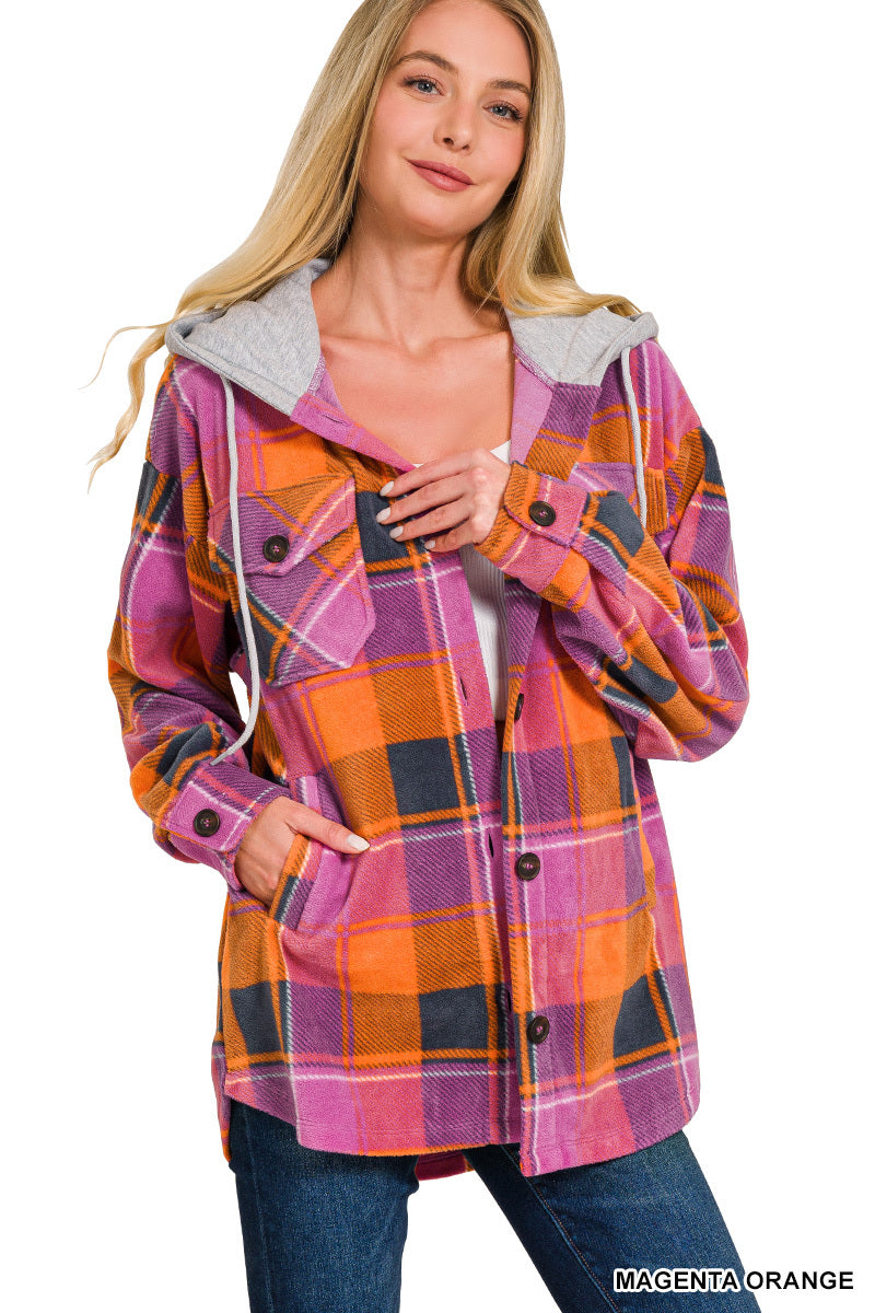 Fleece Plaid Hooded Shacket