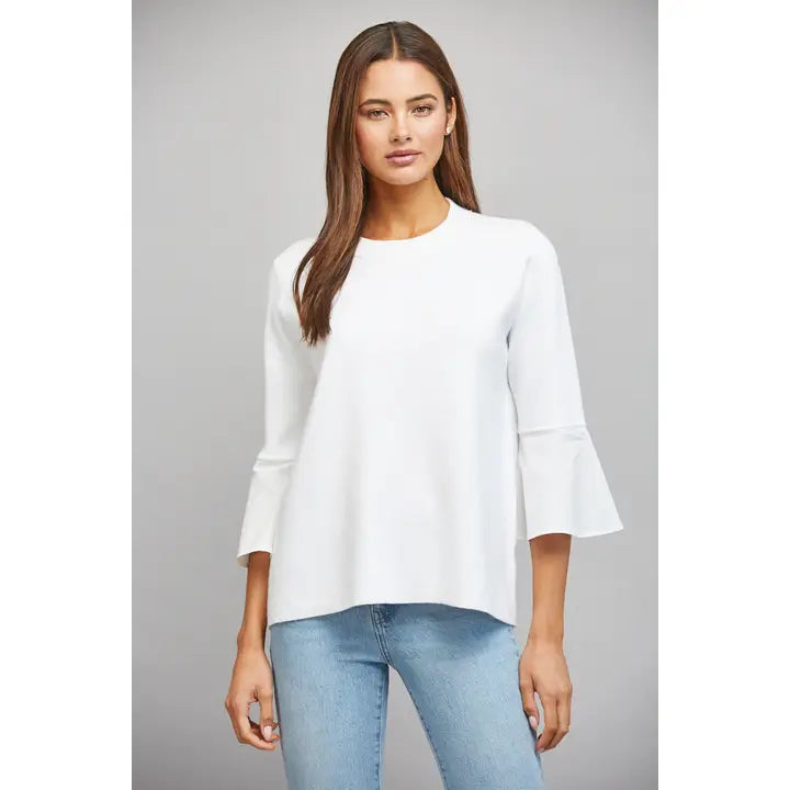Cream Contrast Flare Bell Sleeve Sweater