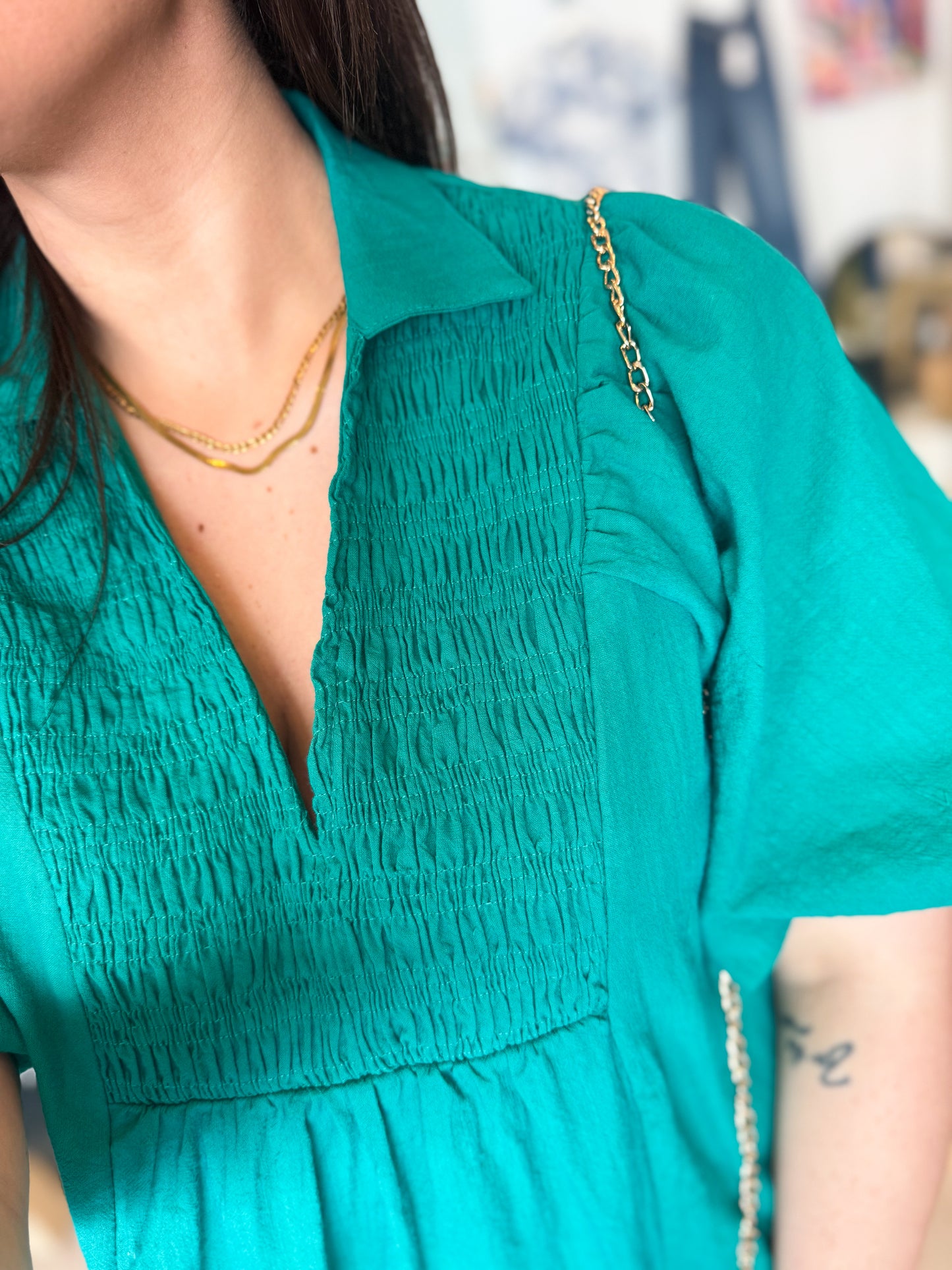 Jade Smocked Front Yoke Midi Dress