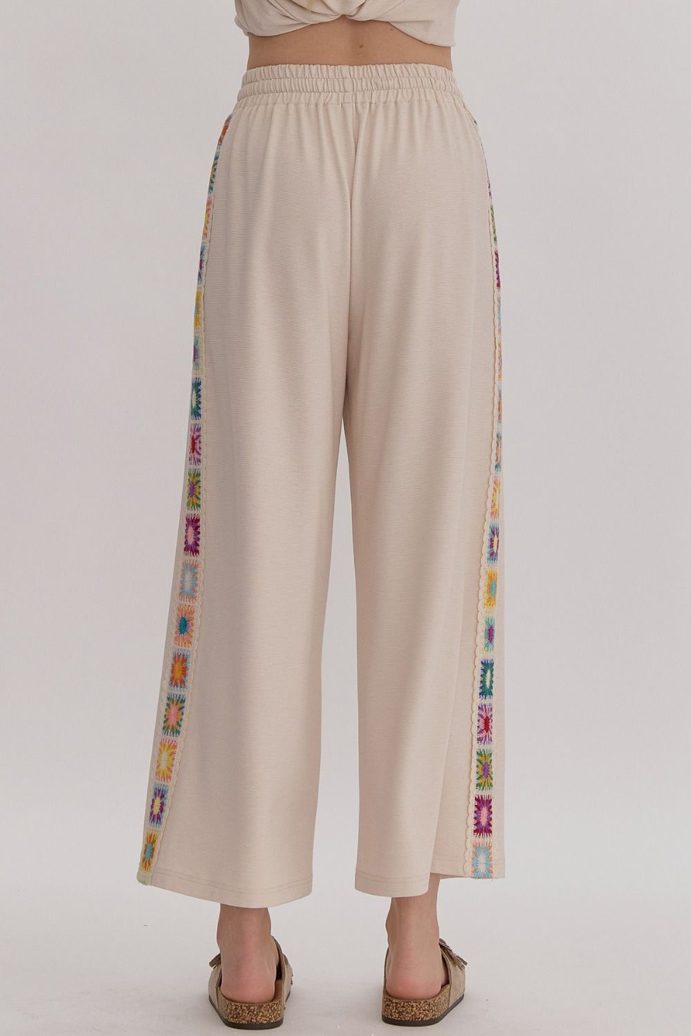 Embroidered Ribbed Drawstring Pants