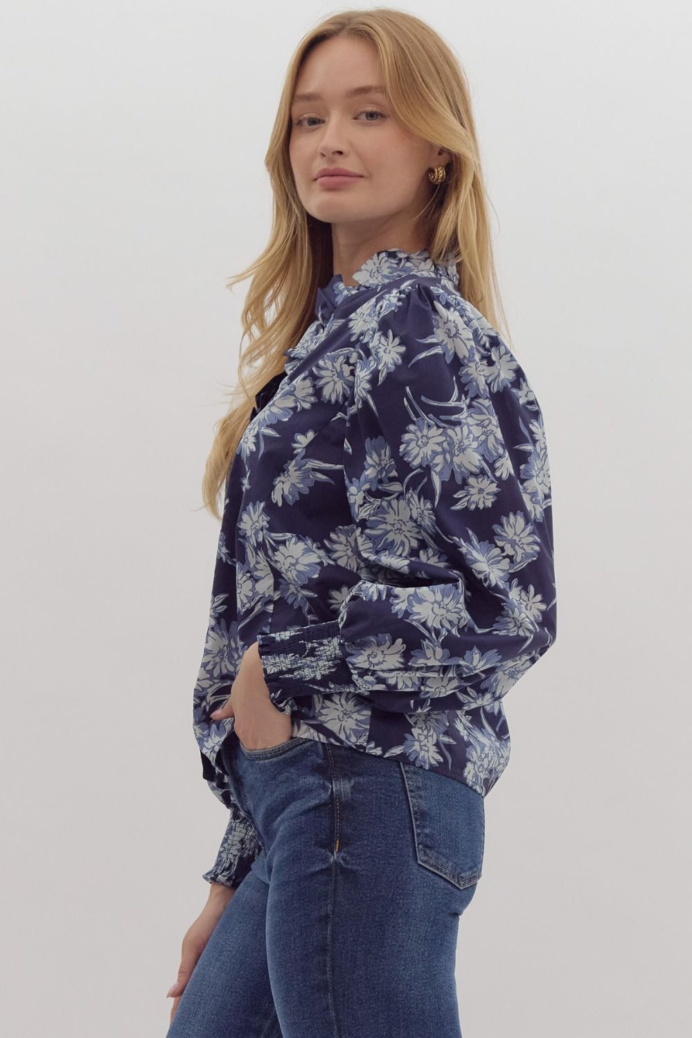 Winter Blue Floral Blouse
