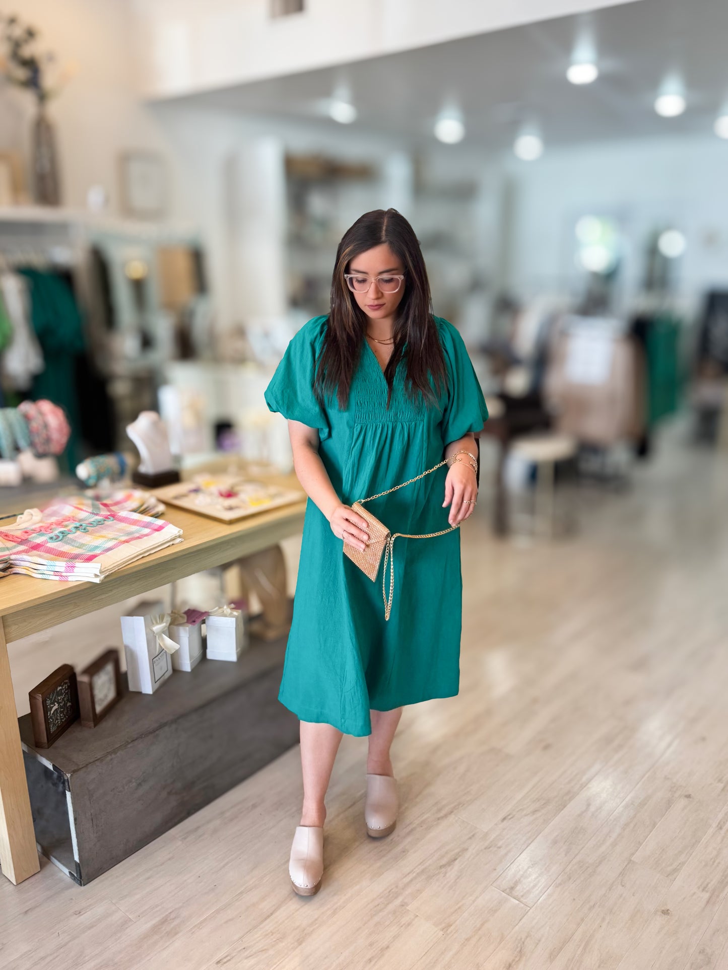 Jade Smocked Front Yoke Midi Dress