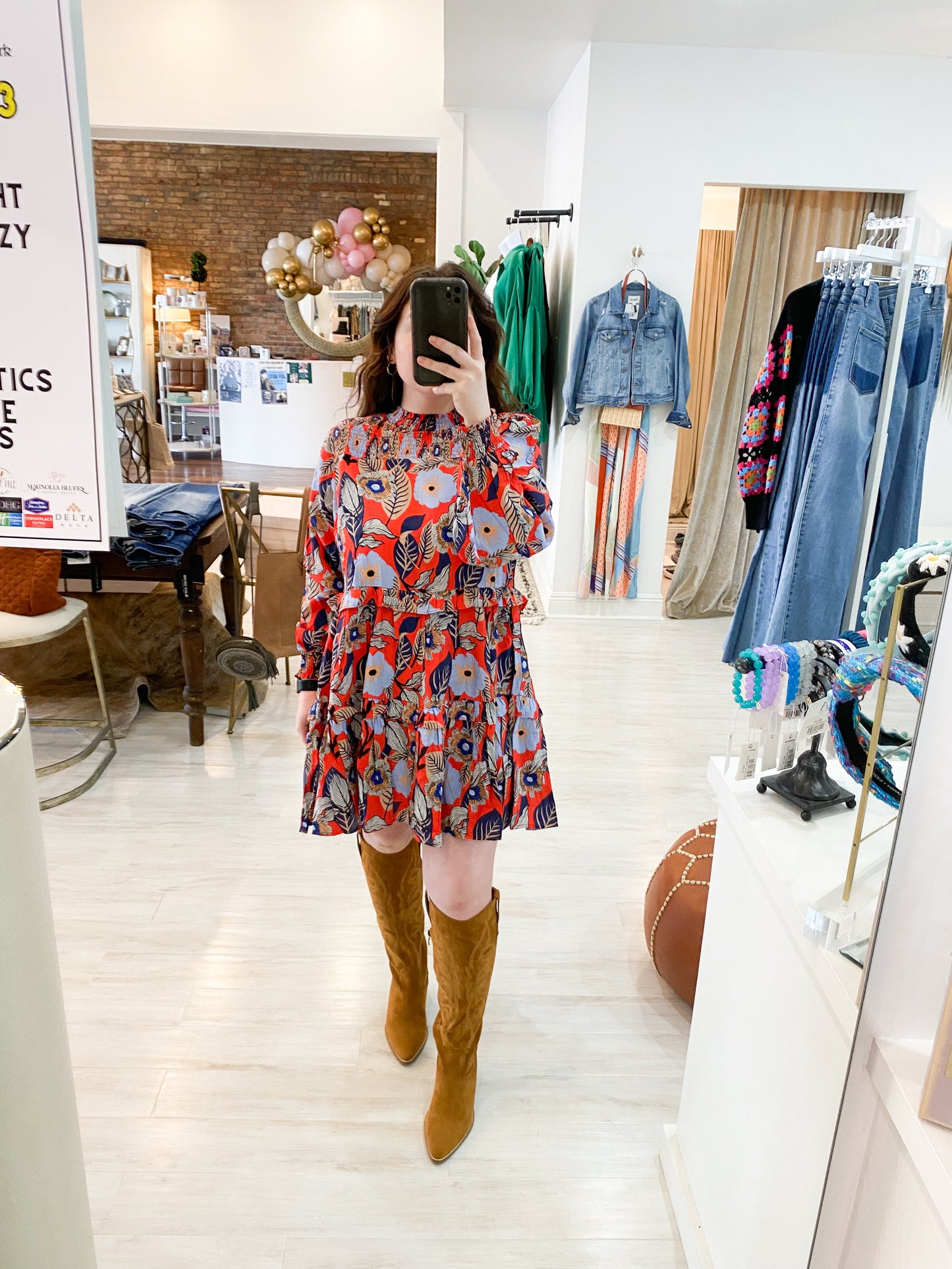 Burnt Orange Floral Mix Dress