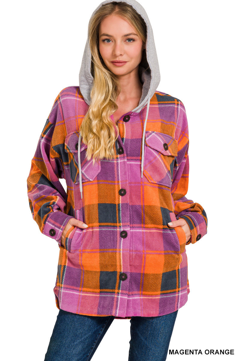 Fleece Plaid Hooded Shacket