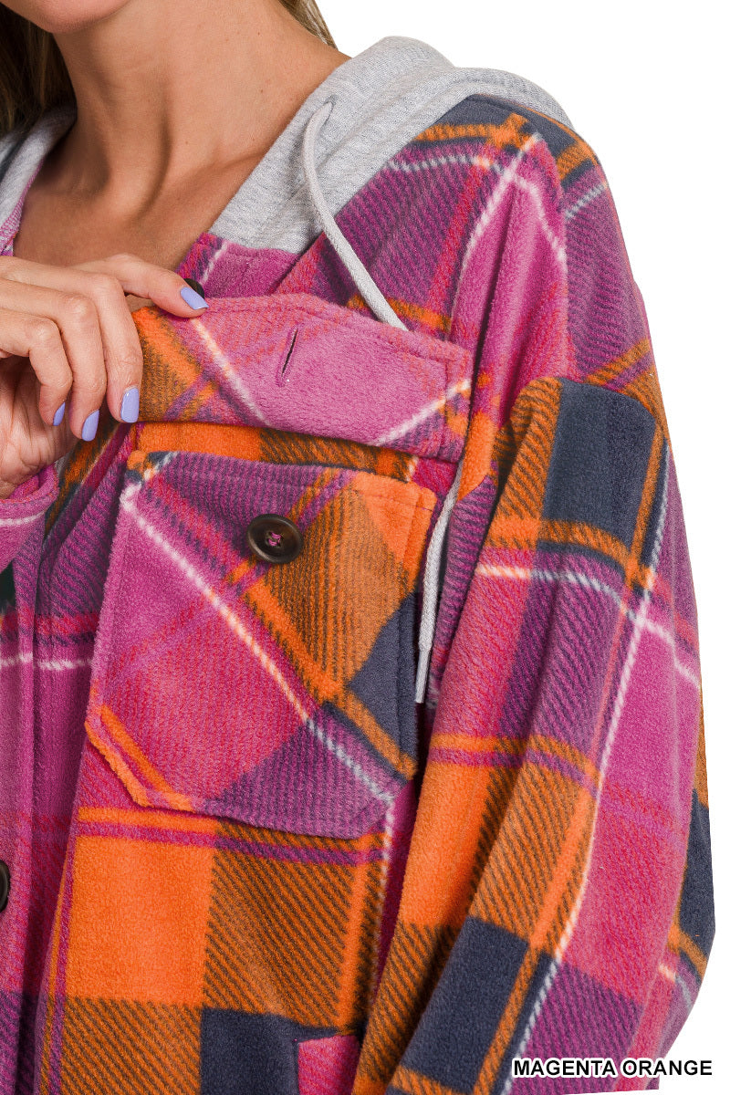 Fleece Plaid Hooded Shacket