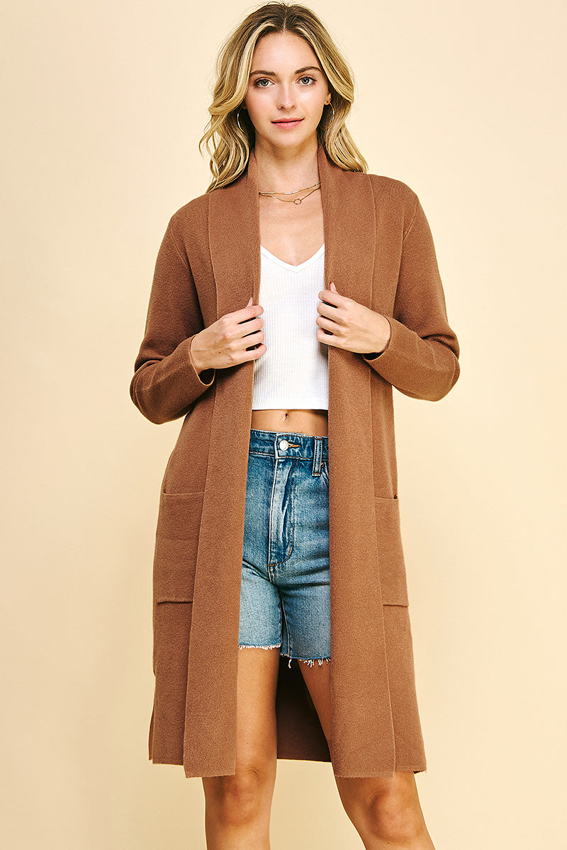 Camel Open Knitted Cardigan