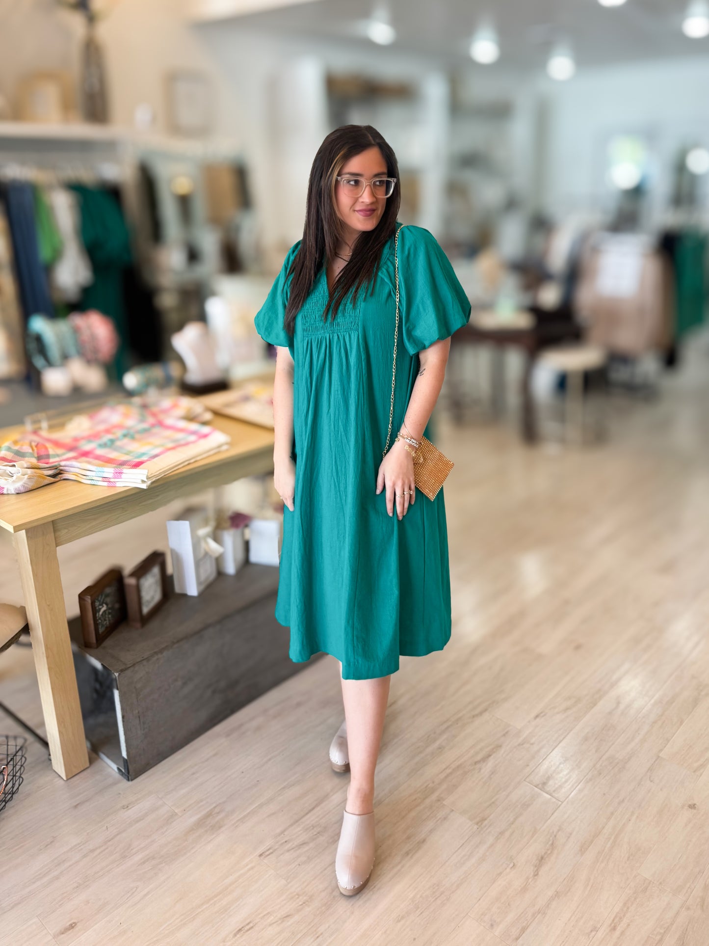 Jade Smocked Front Yoke Midi Dress