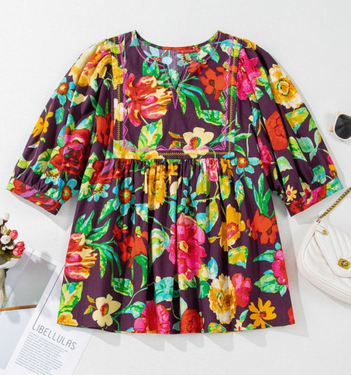 Embroidered Detail Floral Contrast Top