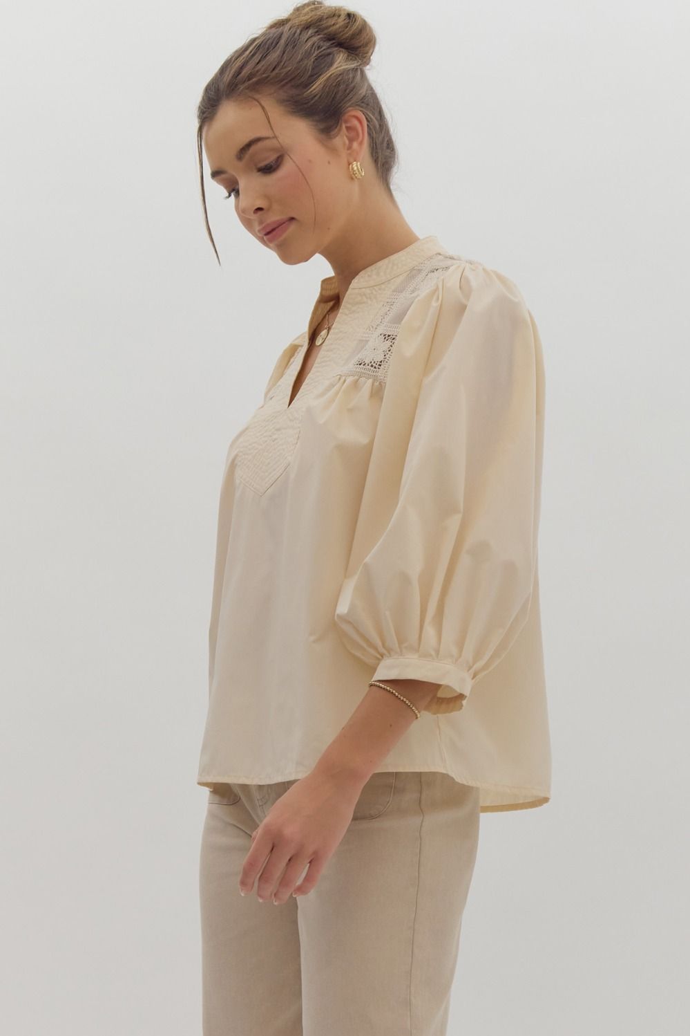 Crotchet Lace Detailed Ecru Blouse