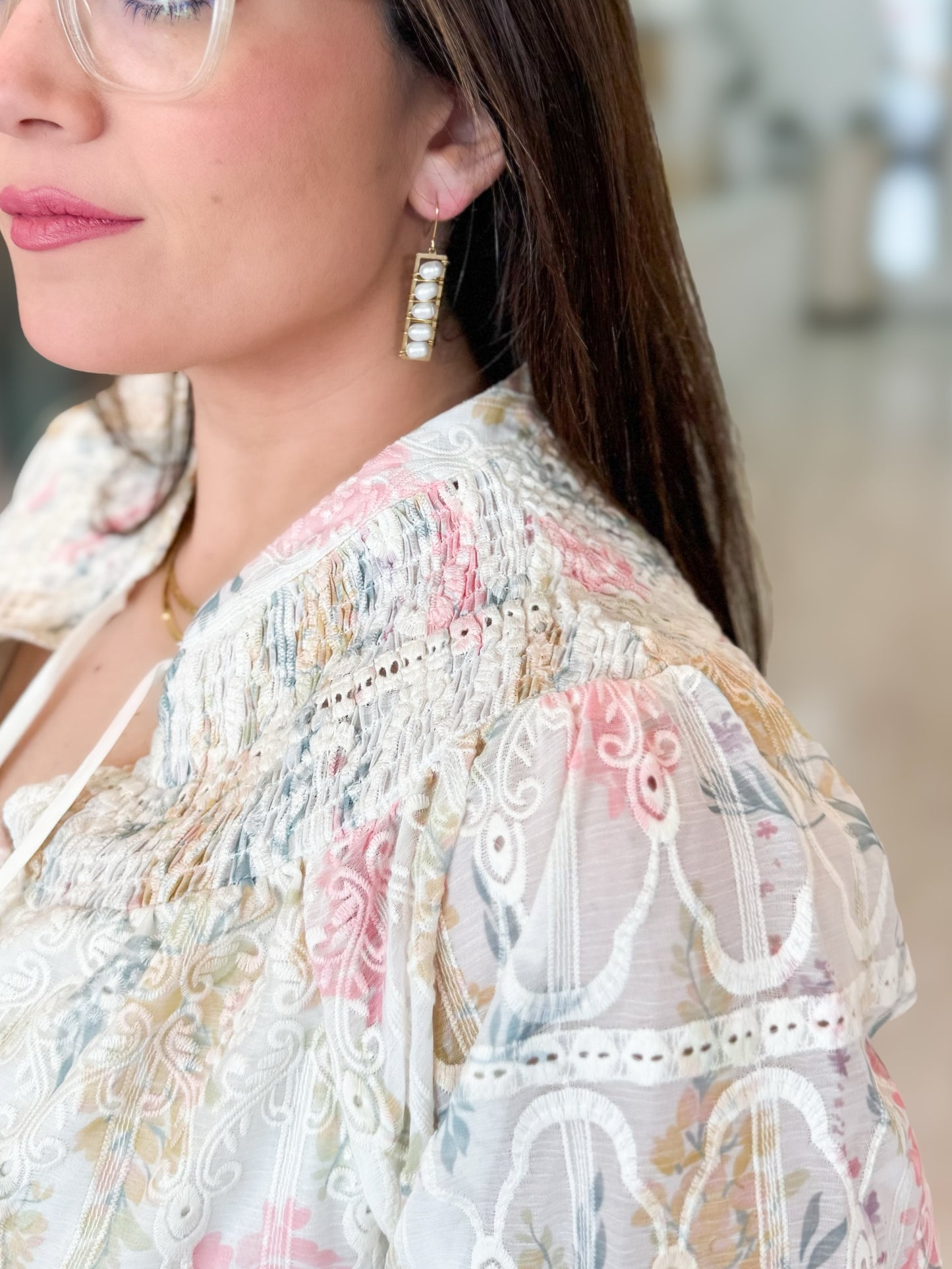 Light Pale Floral Eyelet Lace Top