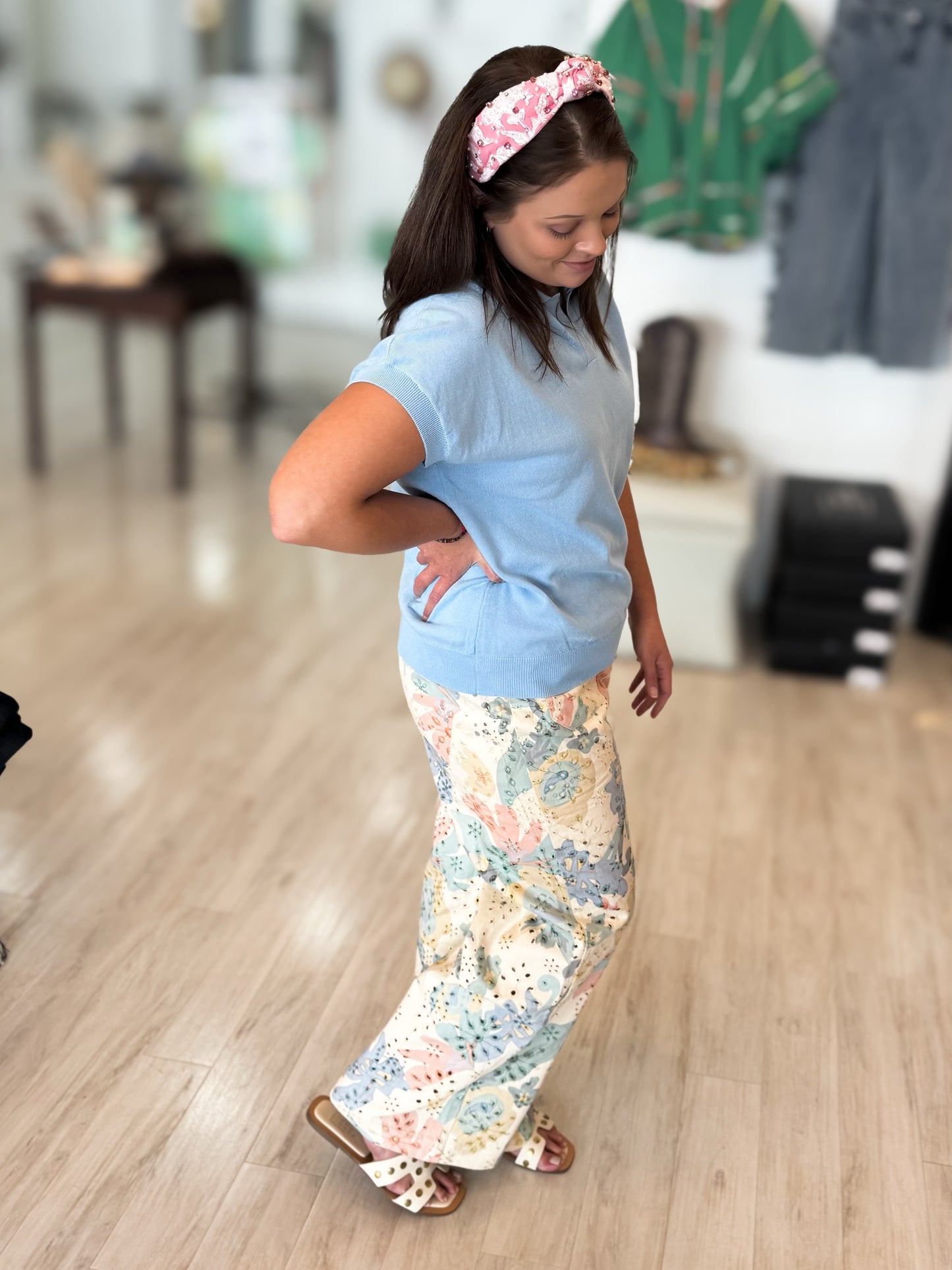 Eyelet Floral High Waist Pants