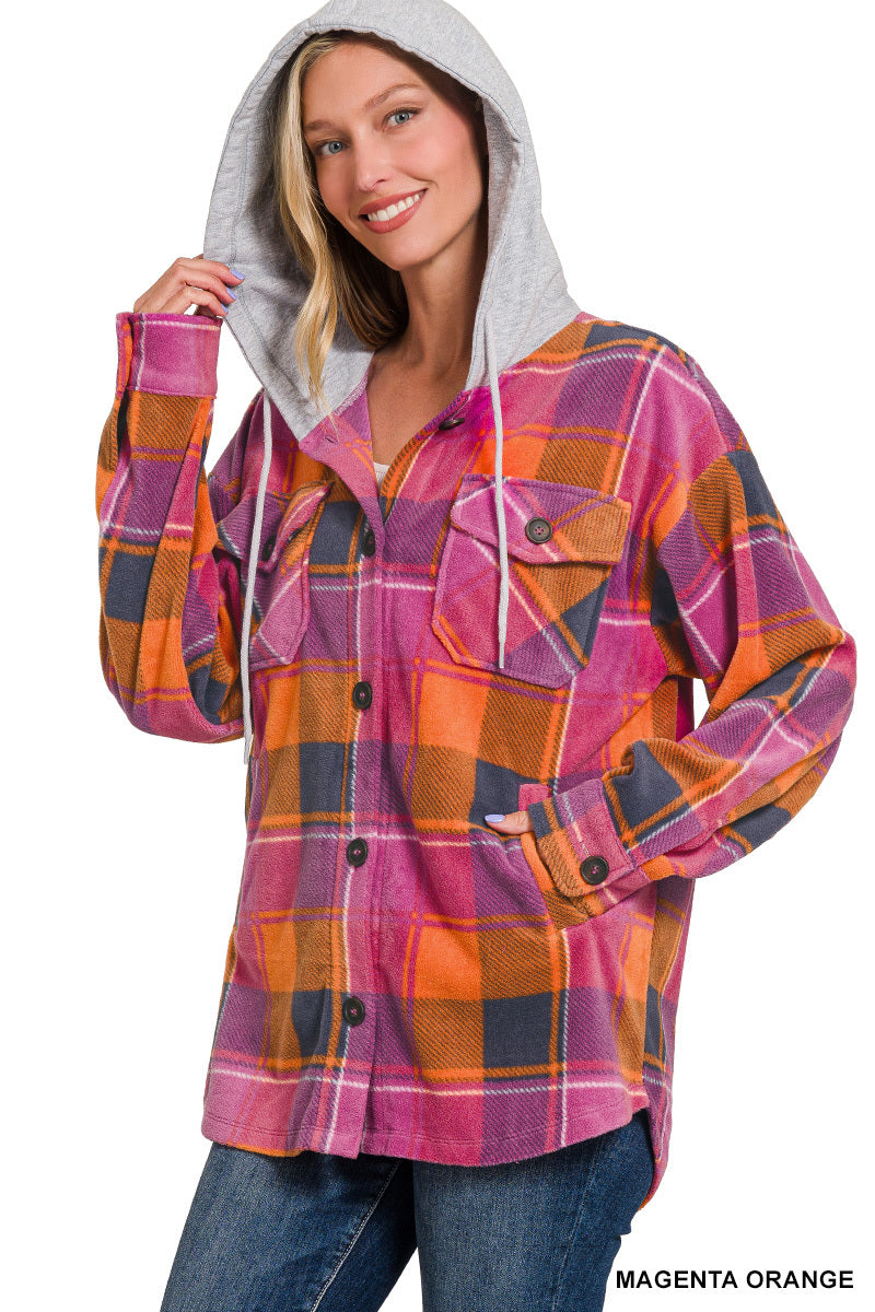 Fleece Plaid Hooded Shacket