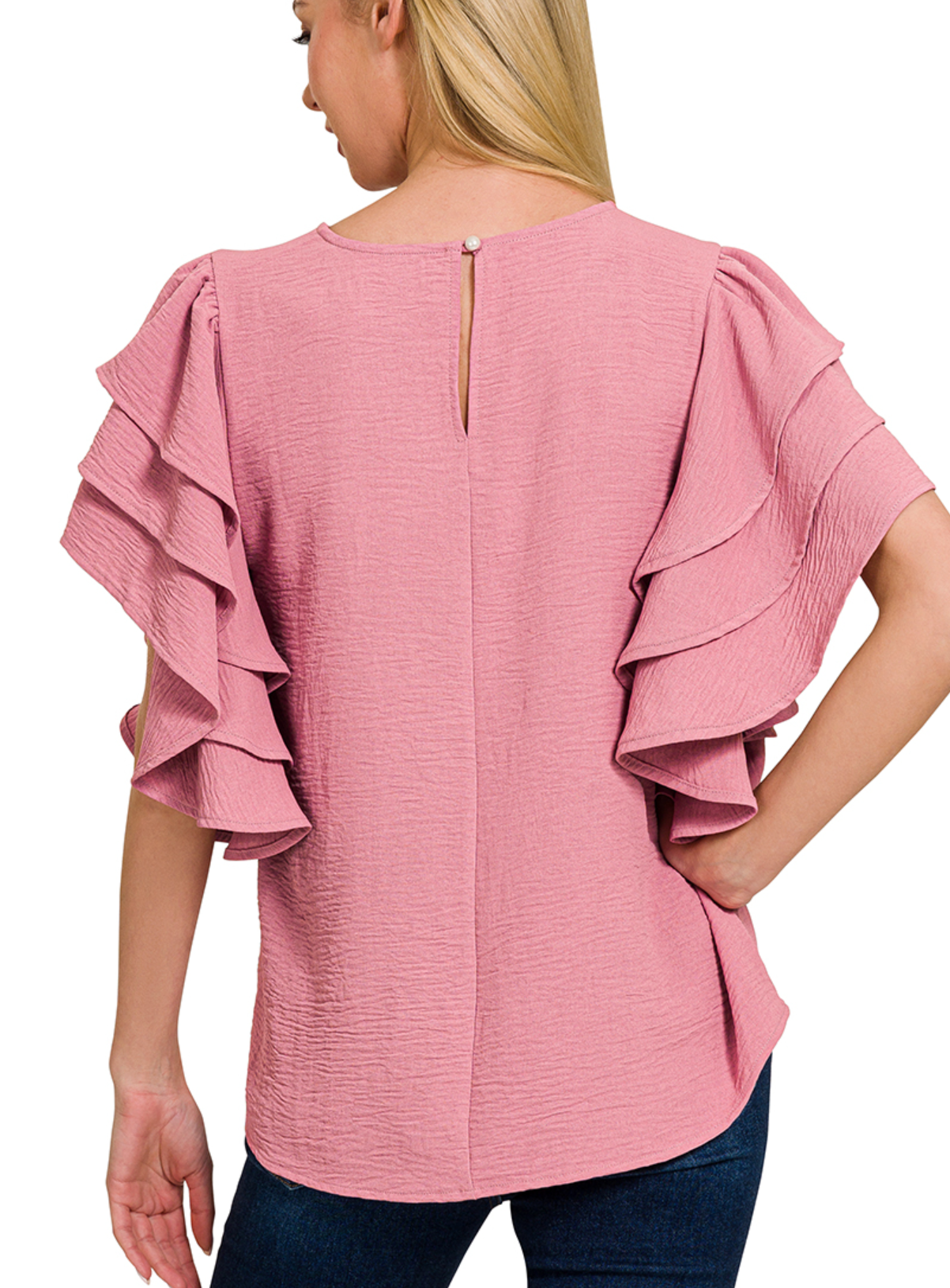 Airflow Light Rose Ruffle Sleeve Top