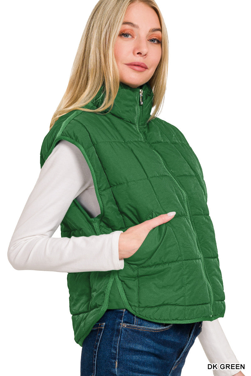 Green High Neck Puffer Vest