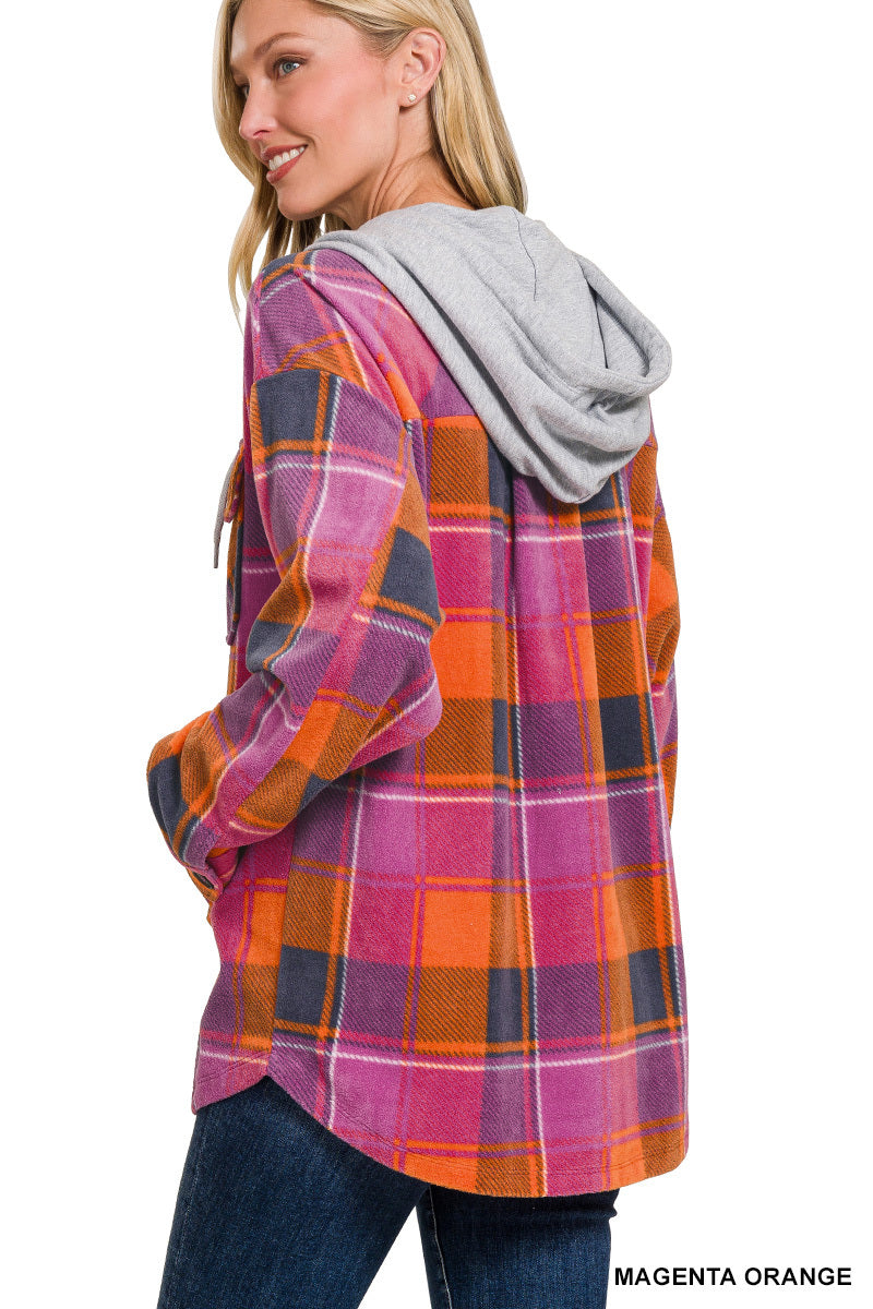 Fleece Plaid Hooded Shacket