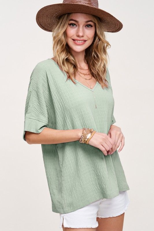 Lightweight Texture V-Neck Top