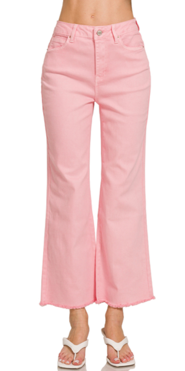 Baby Pink Cropped Flare Pants