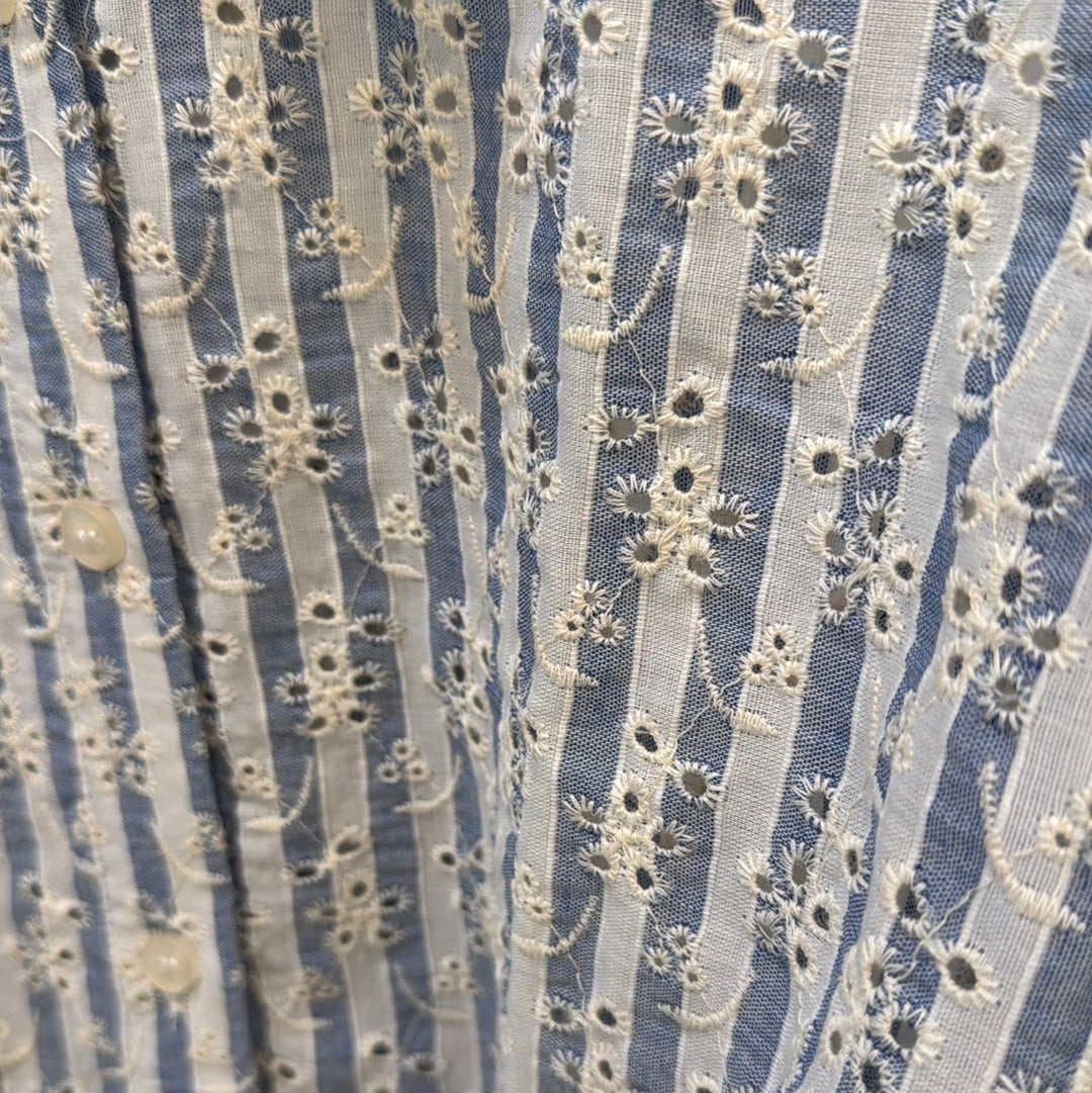 Vintage Blue Striped Eyelet Top