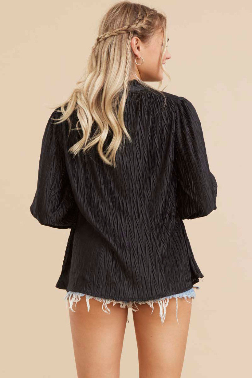 Black Textured High Neck Top