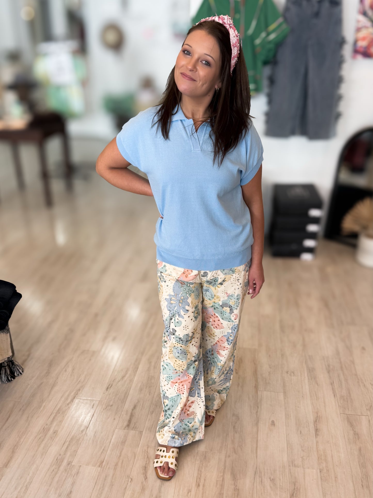 Baby Blue Collared Top