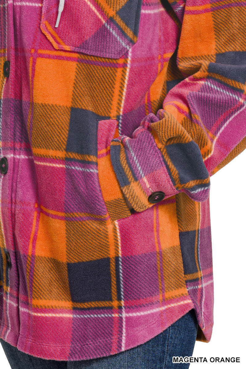 Fleece Plaid Hooded Shacket