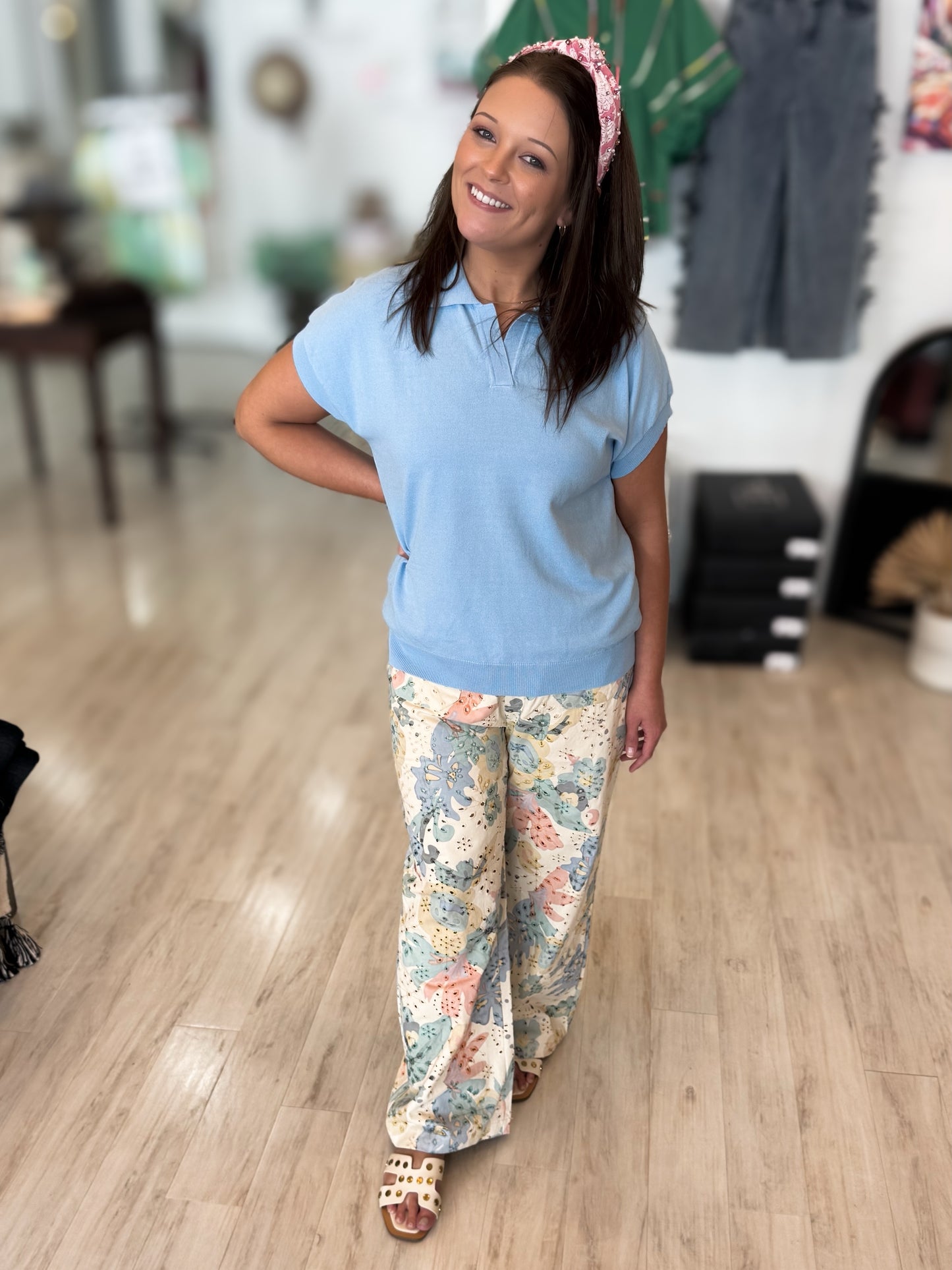 Baby Blue Collared Top