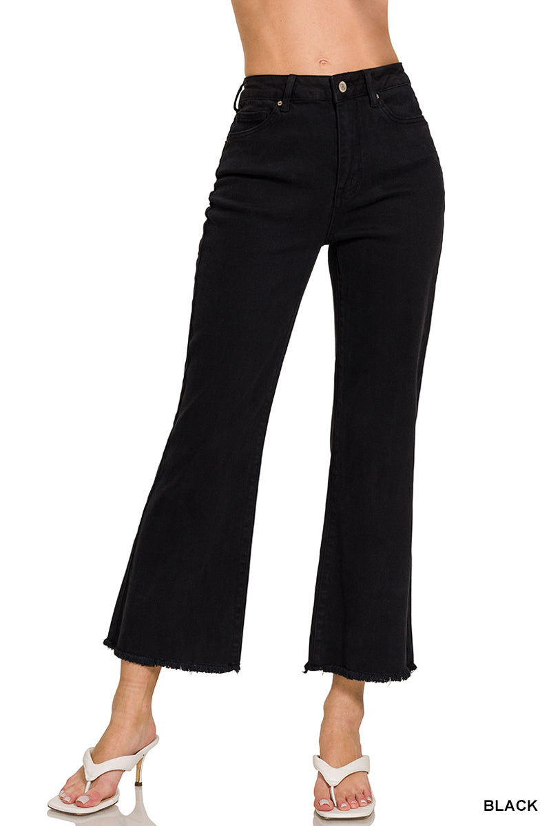 Black Frayed Hem Bootcut Pants