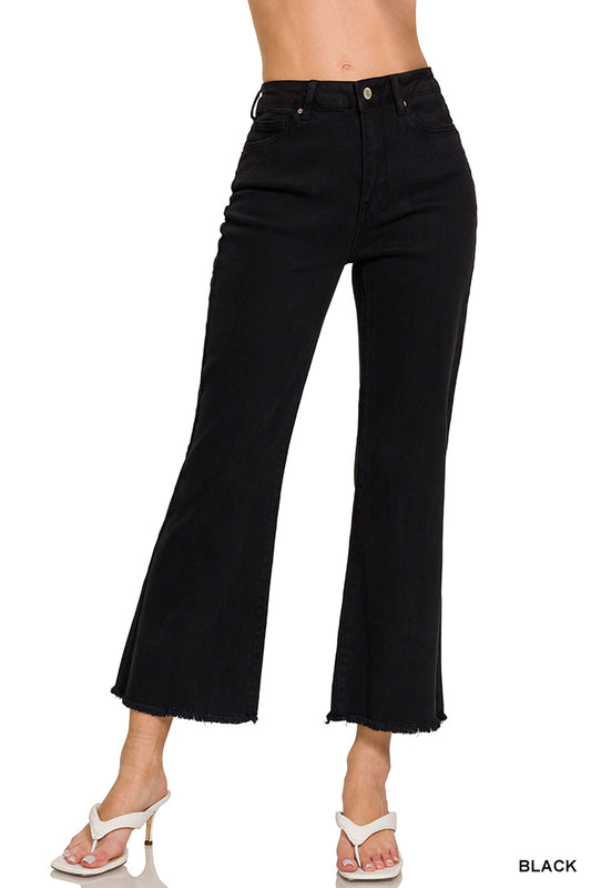 Black Frayed Hem Bootcut Pants