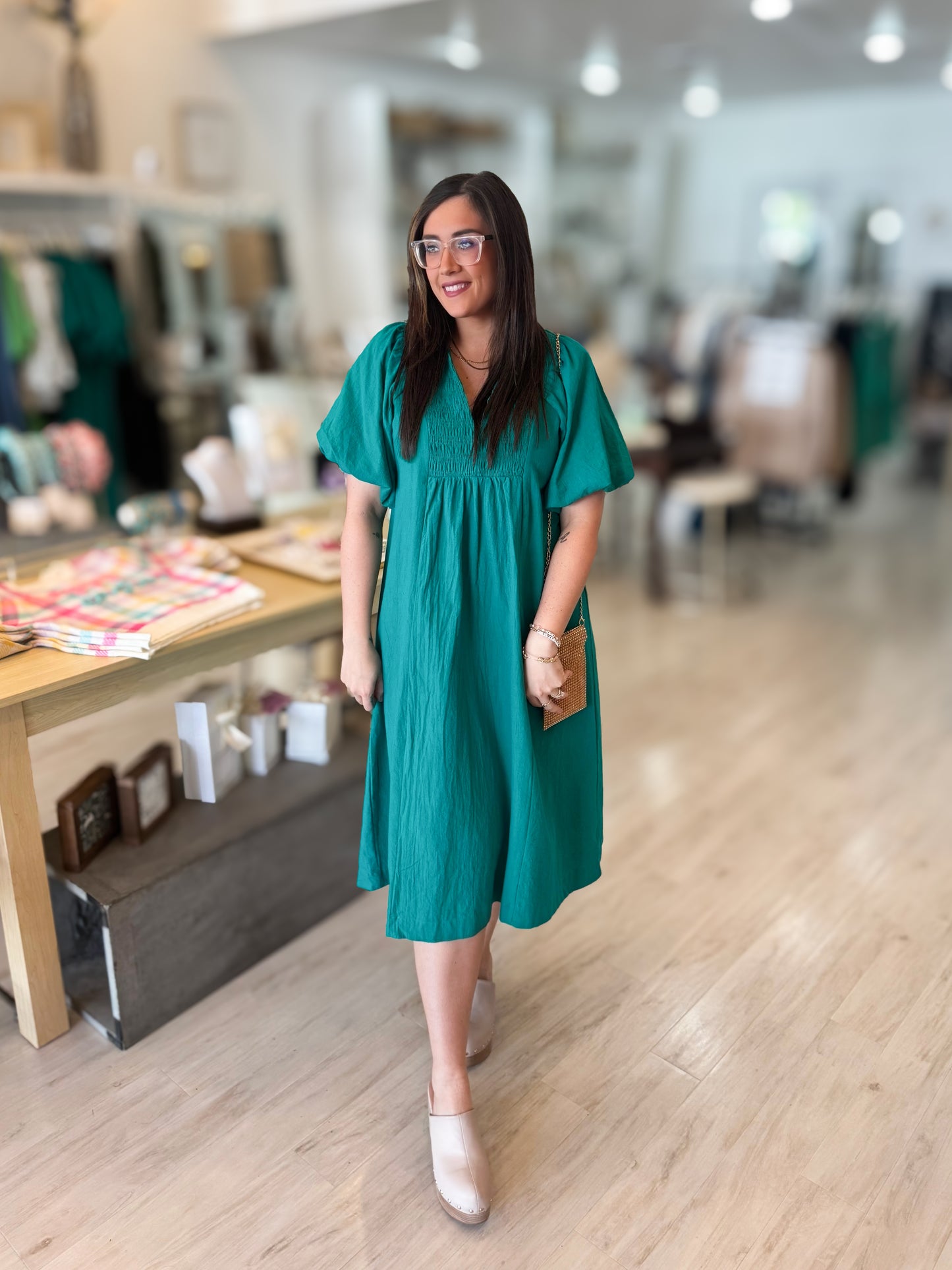 Jade Smocked Front Yoke Midi Dress