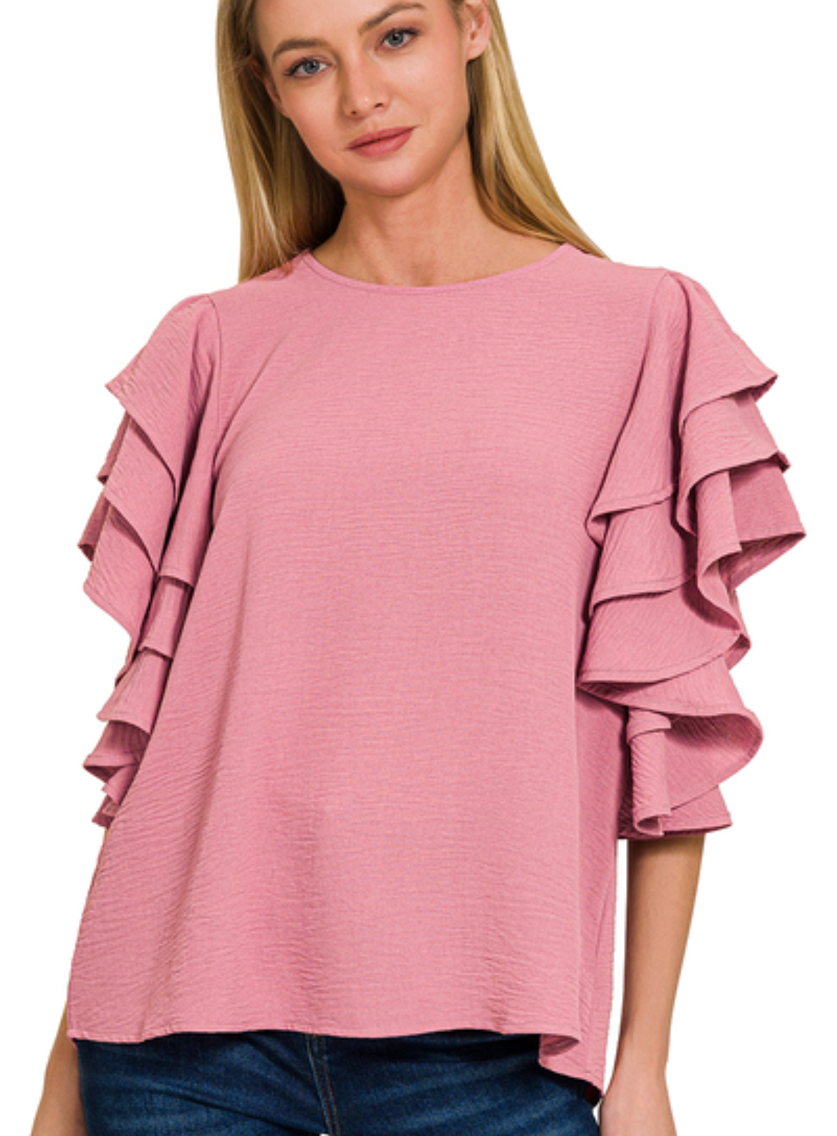 Airflow Light Rose Ruffle Sleeve Top