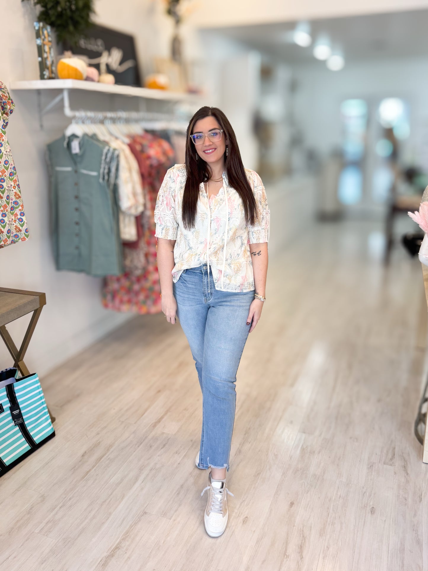 Light Pale Floral Eyelet Lace Top