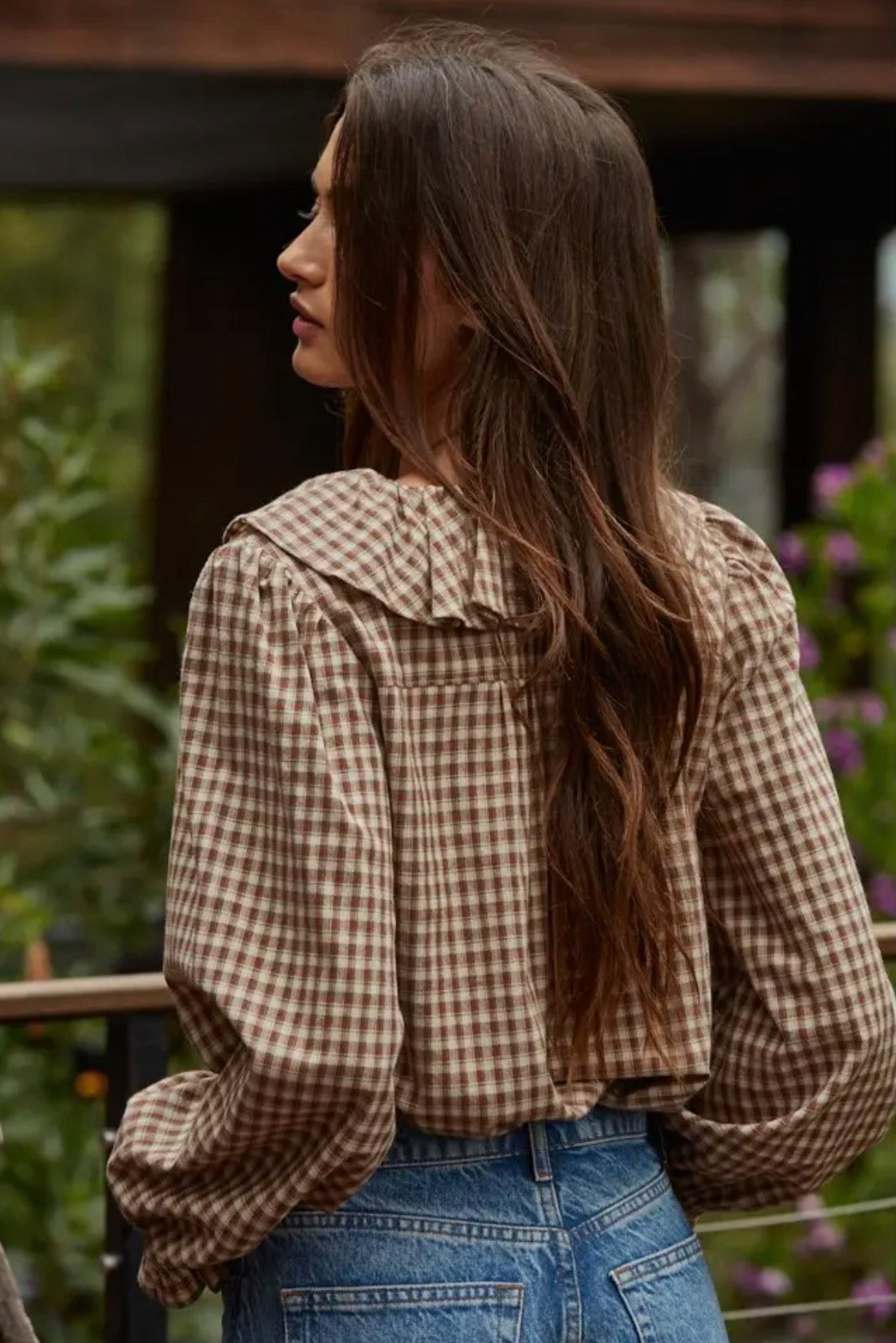 Woven Cotten Gingham Ruffled Blouse
