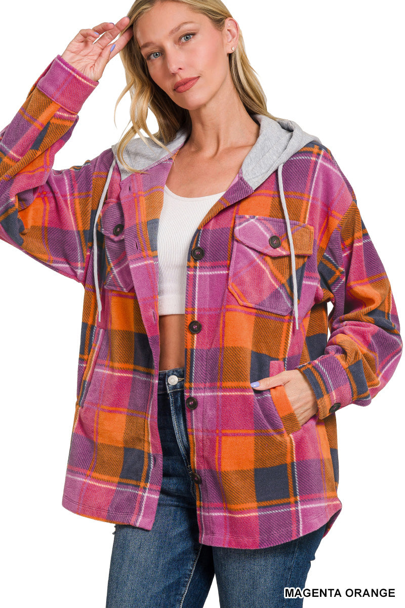 Fleece Plaid Hooded Shacket