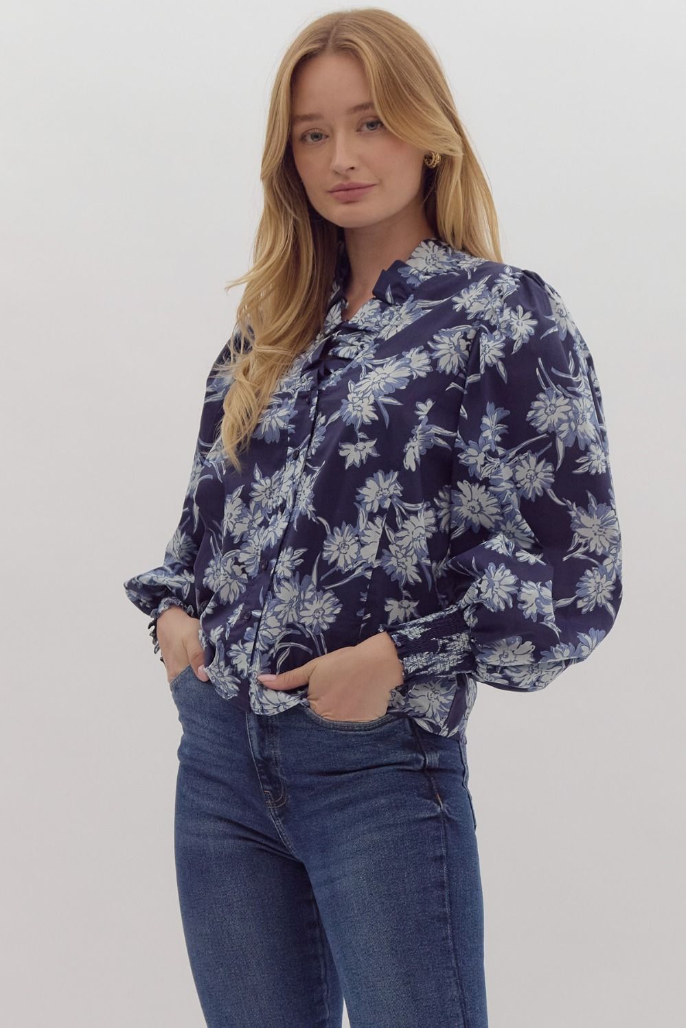 Winter Blue Floral Blouse