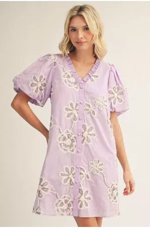 Lavender Button & Detailed Dress
