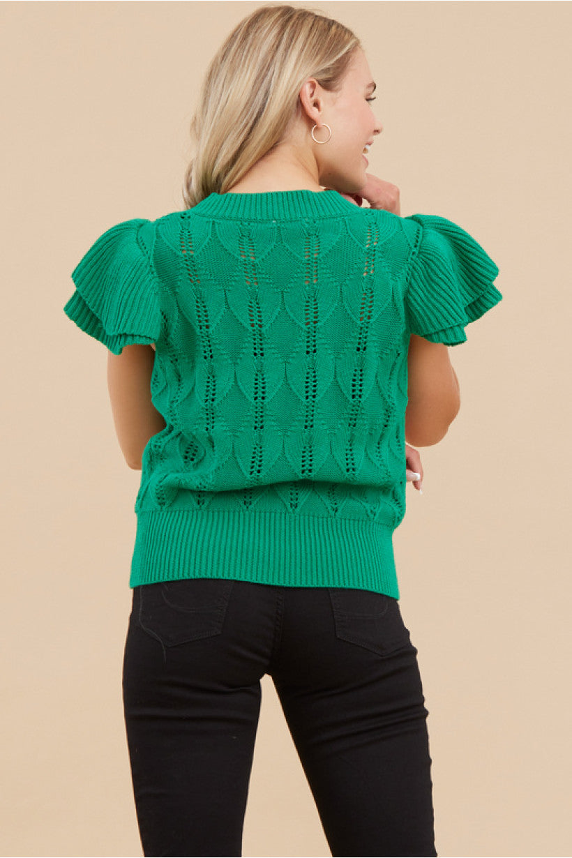Kelly Green Button Ruffle Sleeve Cardigan