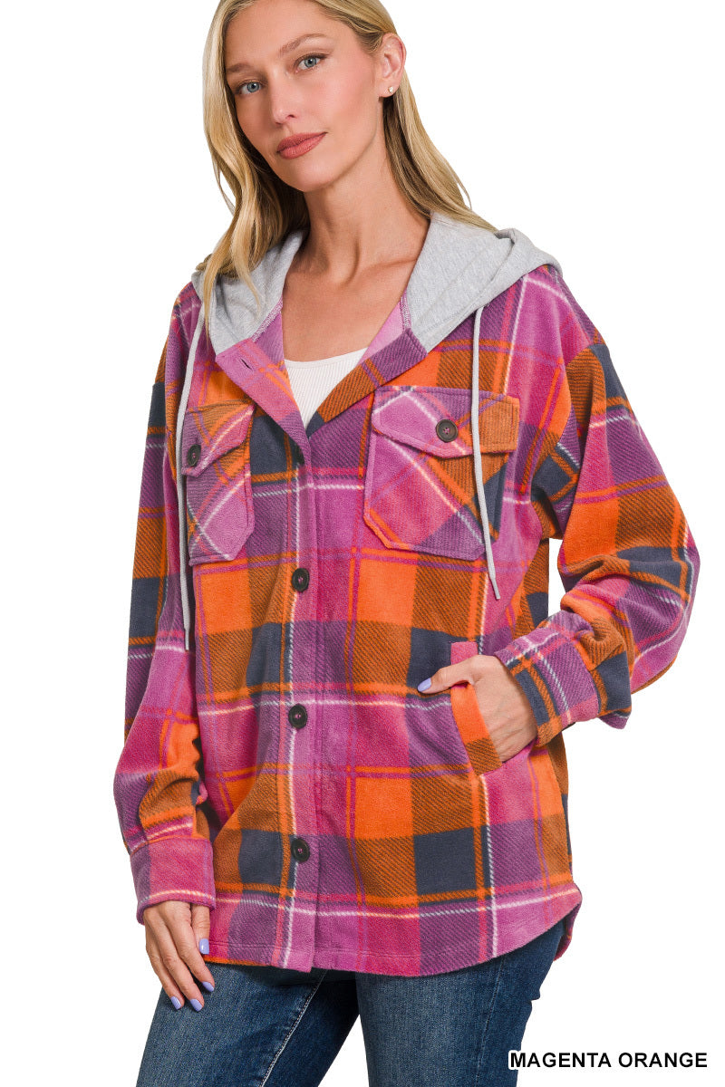 Fleece Plaid Hooded Shacket