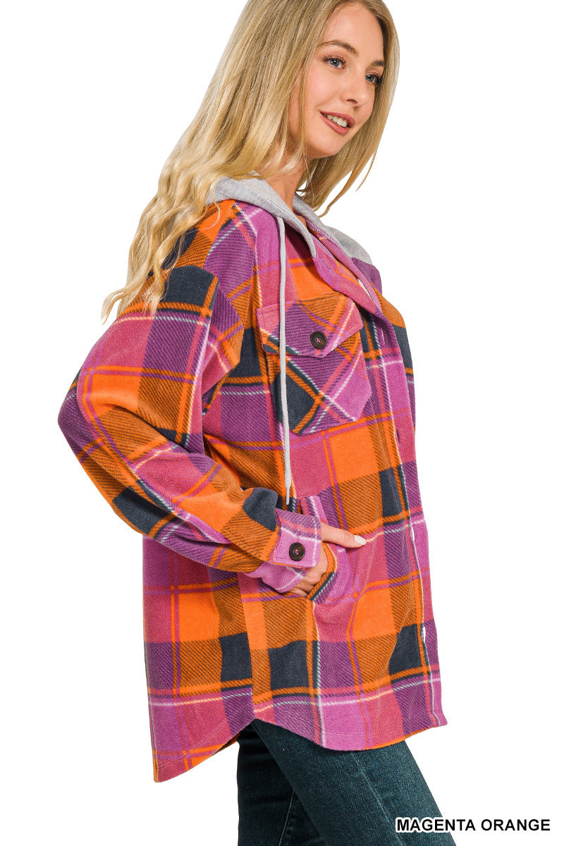 Fleece Plaid Hooded Shacket