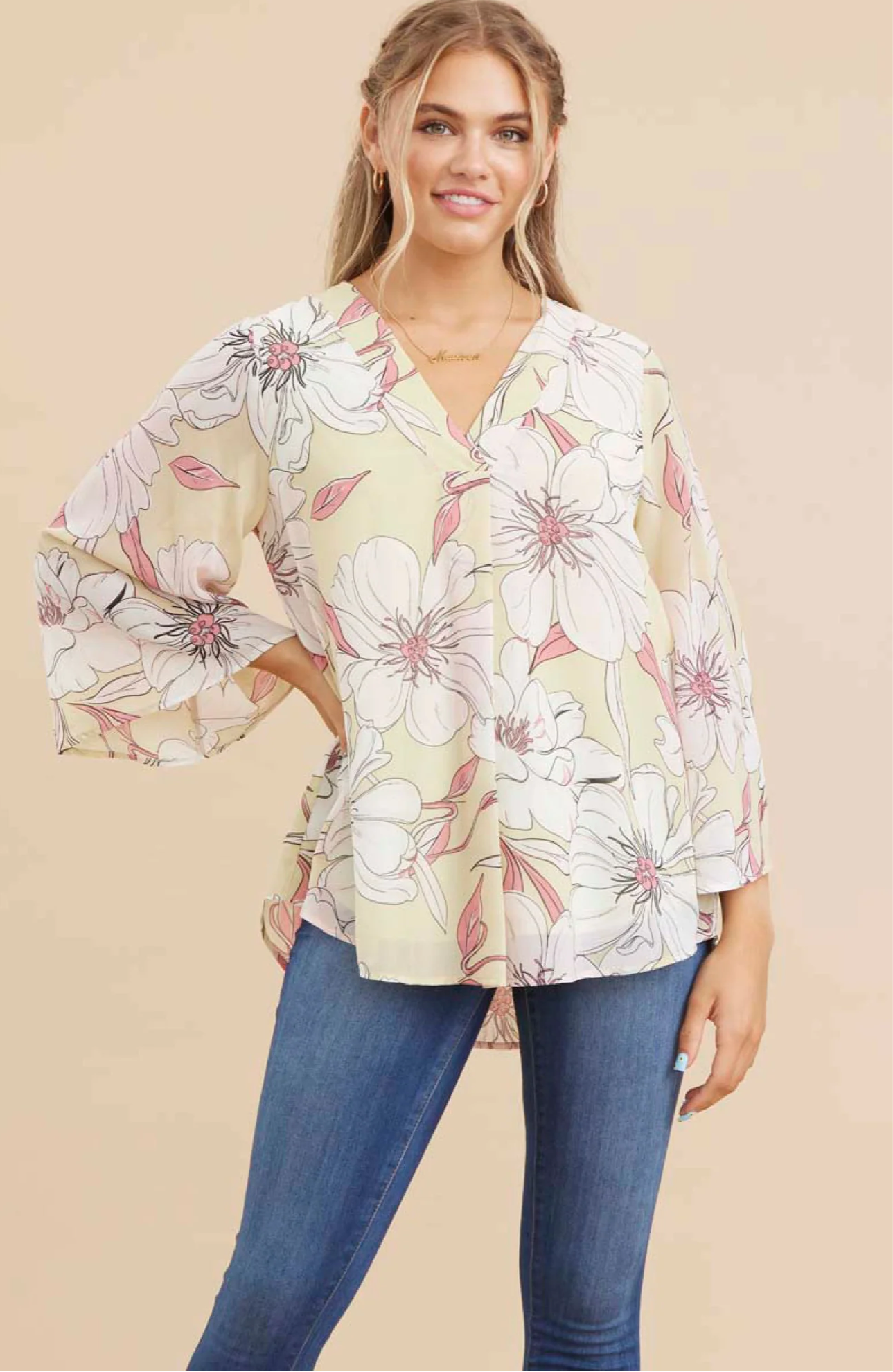 Semi Sheer Pale Floral Blouse