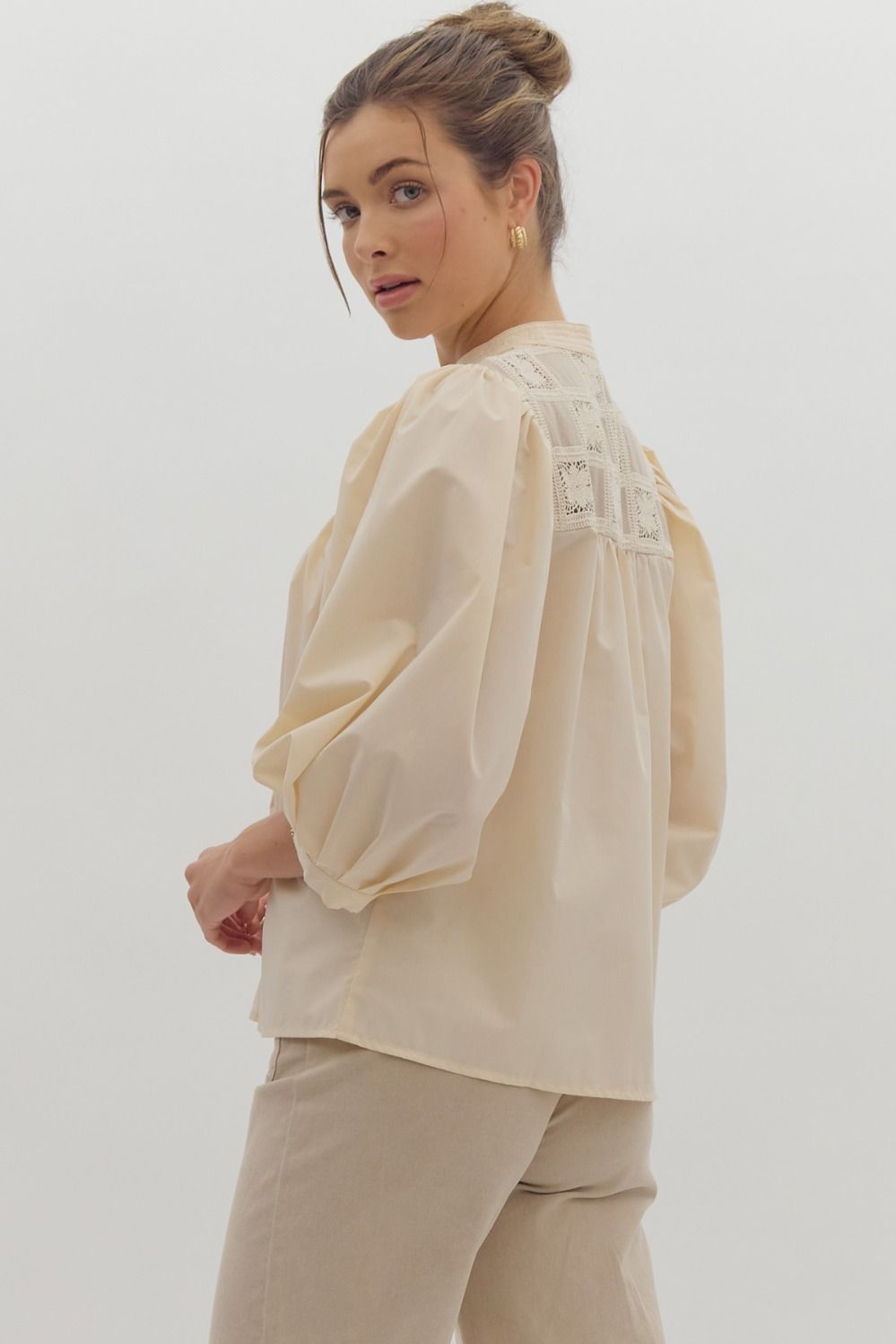Crotchet Lace Detailed Ecru Blouse