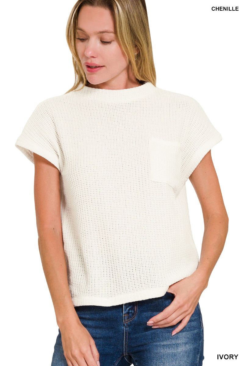 Chenille Waffle Short Sleeve Sweater
