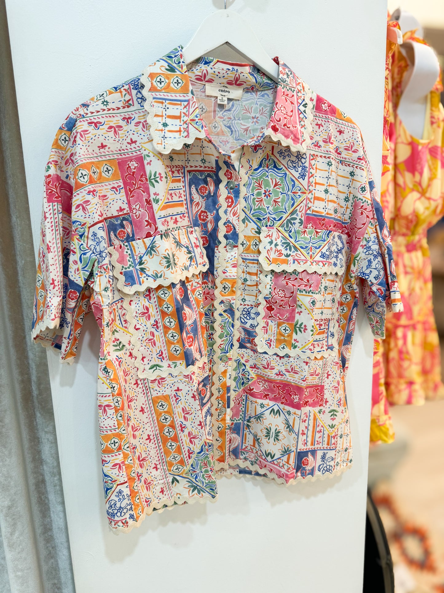 RicRac Accent Patch Work Button Down