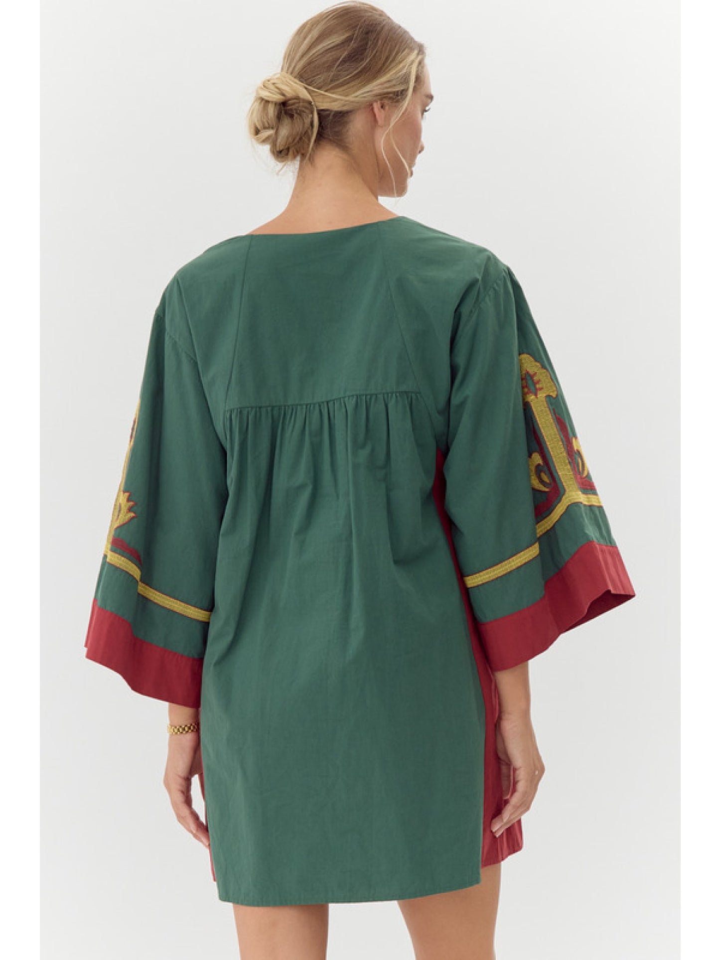 Hunter Green Embroidered Baby Doll Dress