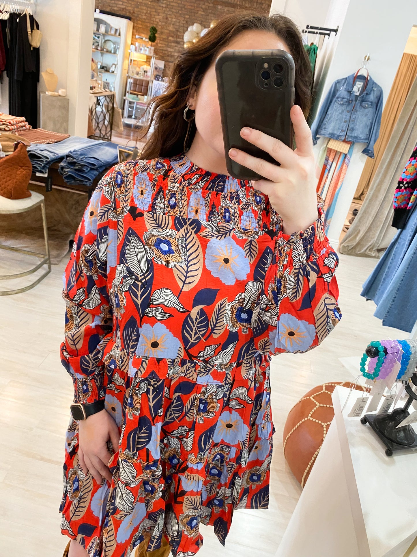 Burnt Orange Floral Mix Dress