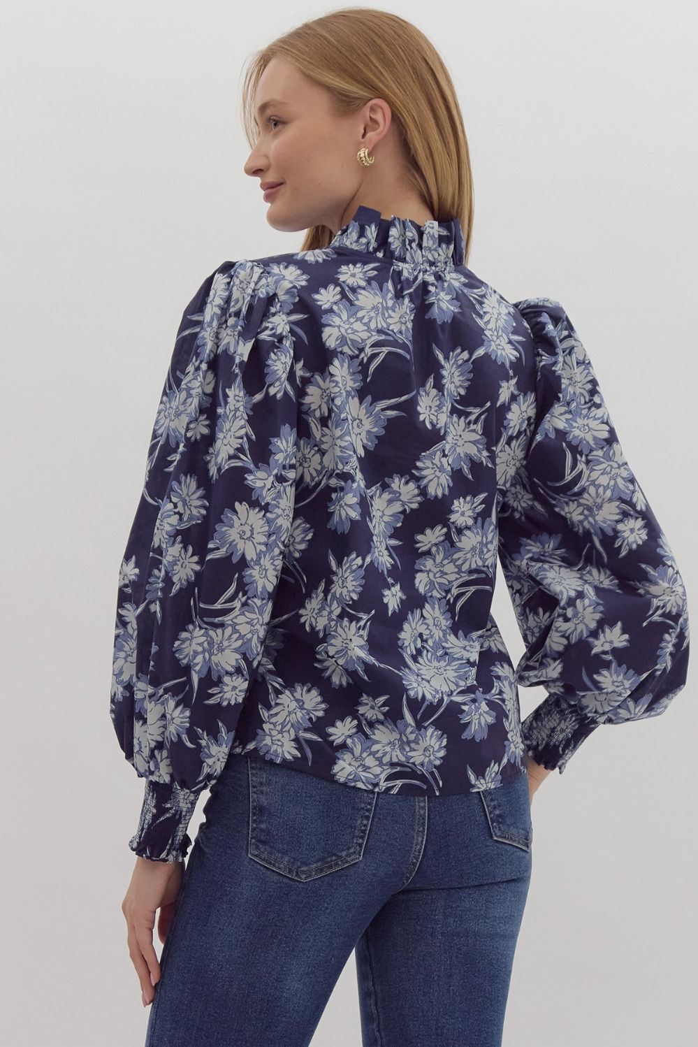 Winter Blue Floral Blouse