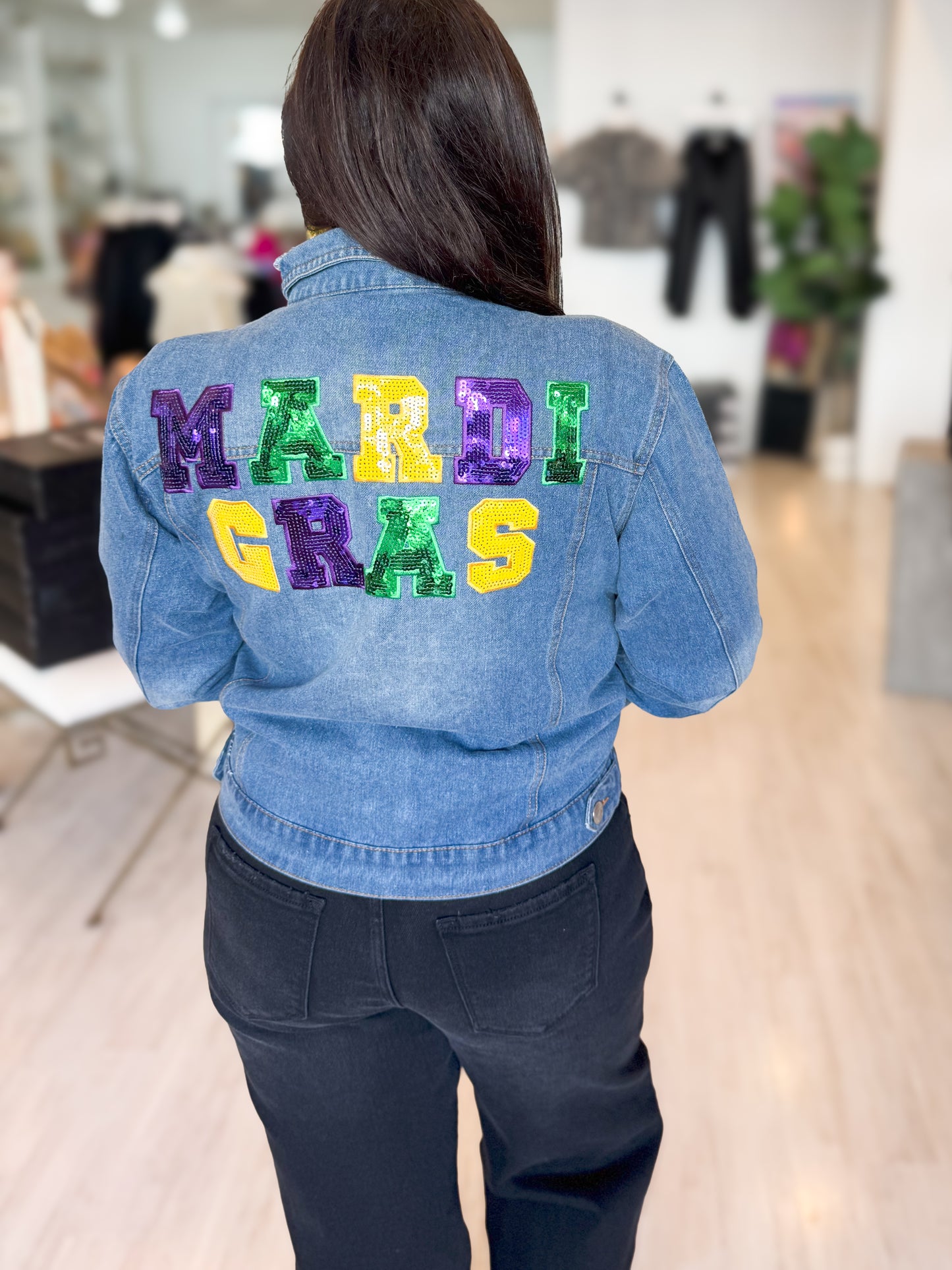 Mardi Gras Sequin Denim Jacket