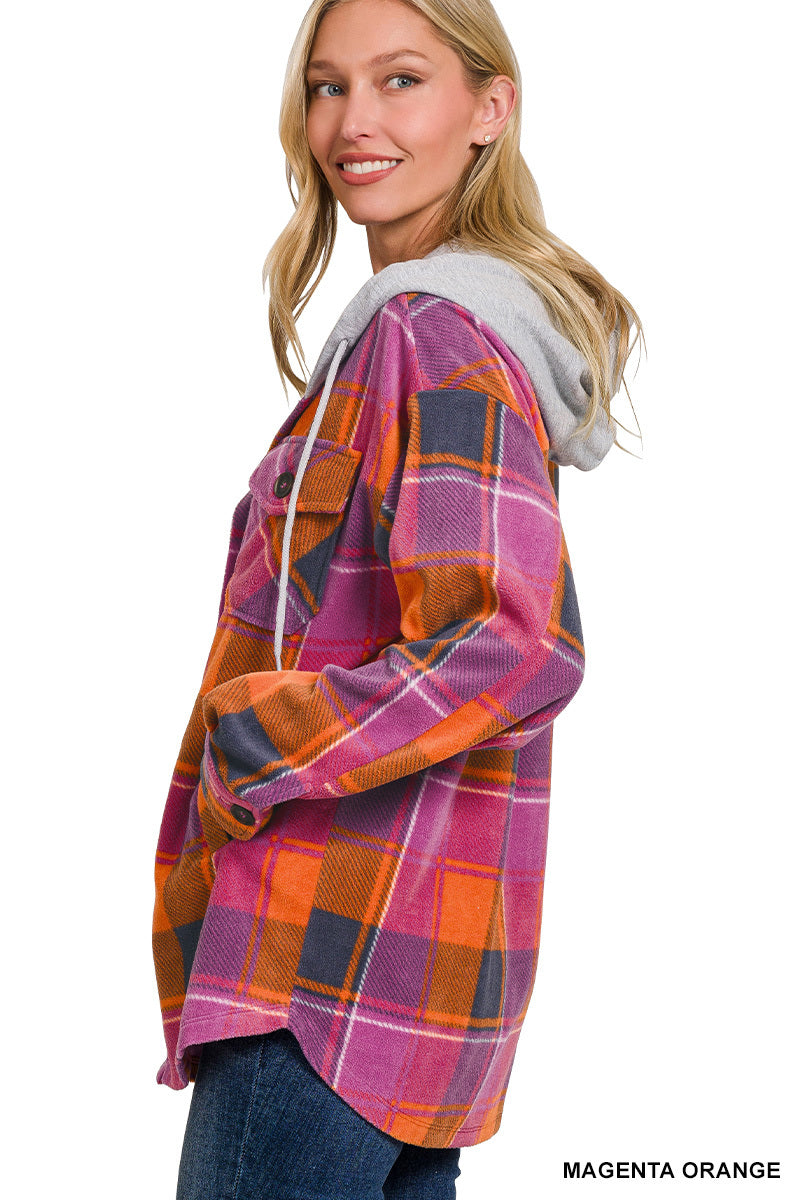 Fleece Plaid Hooded Shacket
