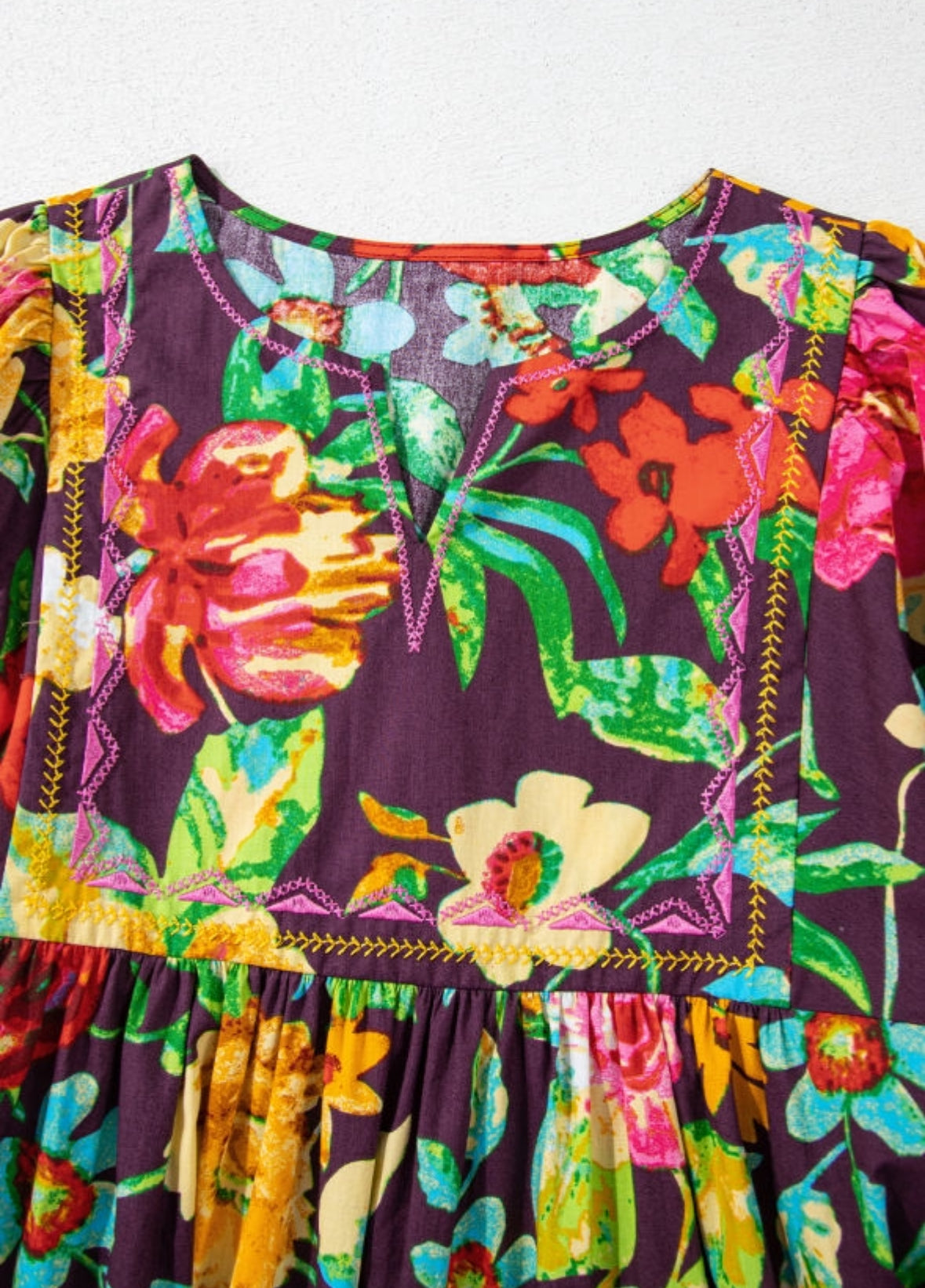 Embroidered Detail Floral Contrast Top
